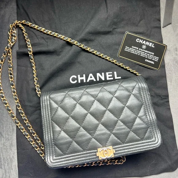 Chanel Caviar Quilted Boy Wallet On Chain WOC Black - Picture 4 of 17